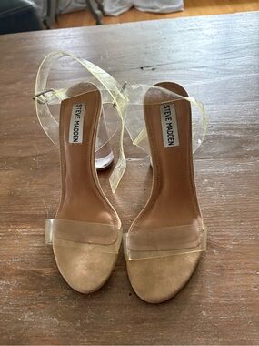 Steve Madden Clear PVC Strap Heels with Tan Footbed